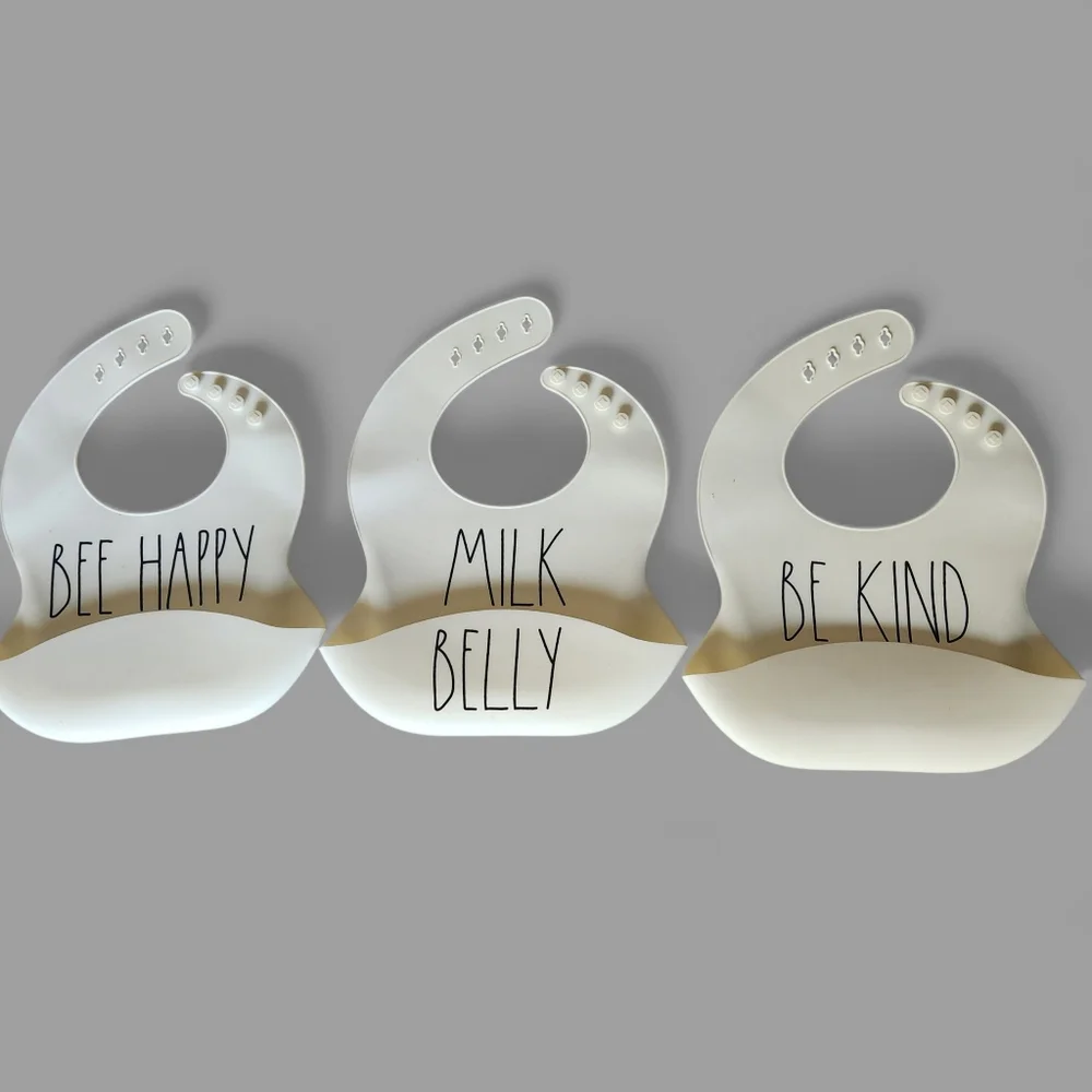 Rae Dunn Baby By Magenta Silicone Bib Set - Cream-washable